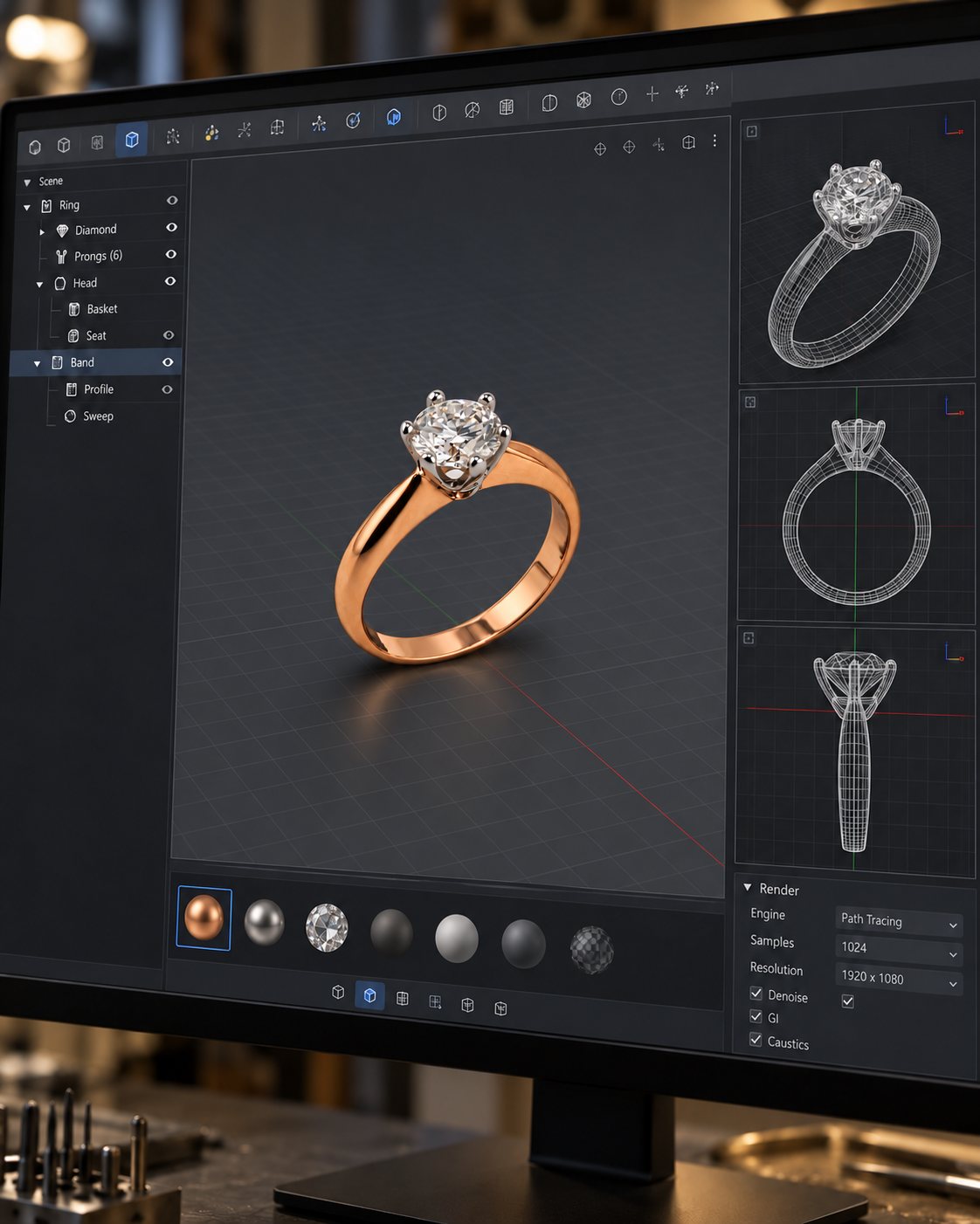 Progettazione 3D di un anello su misura, Bassi Gioielli